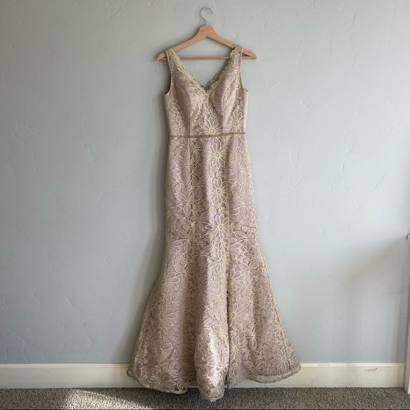 JS Collections Floral Embroidered Mesh Illusion Mermaid Gown - Picture 5 of 10